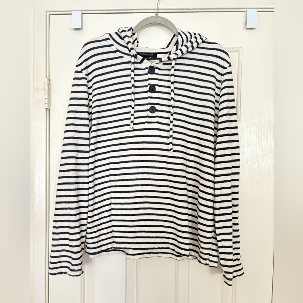 Banana Republic Terry Striped Nautical Hoodie Pullover size Medium